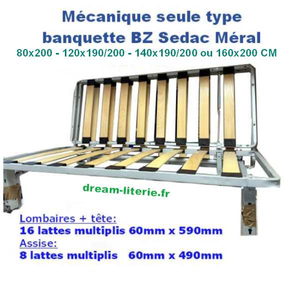 Mecanique LUXE type BZ (ou accordéon), Banquette-lit largeur au choix